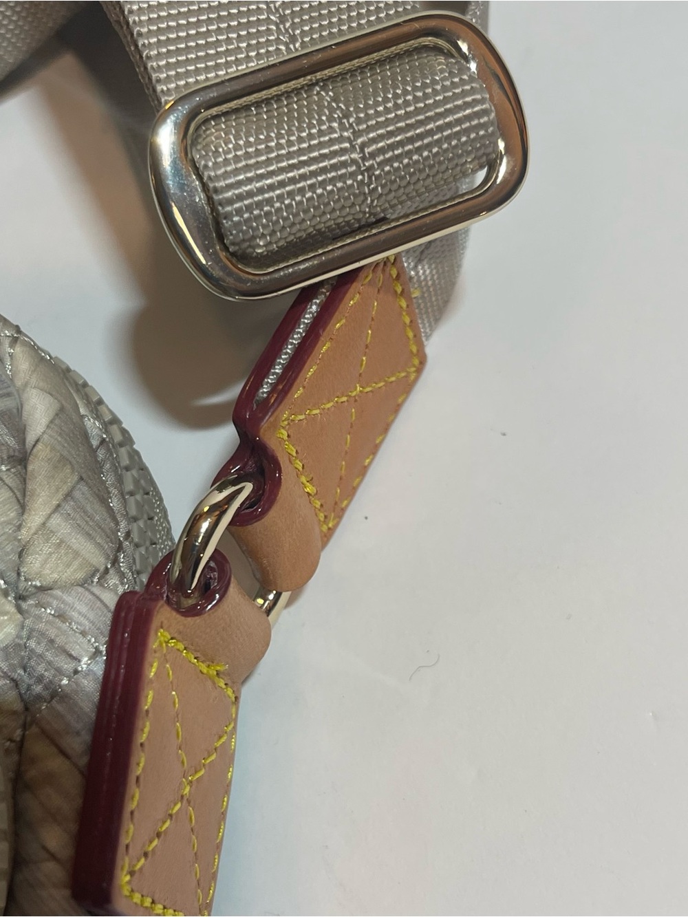MZ Wallace Quilted Crossbody in Beige Taupe with Brown Trim - Picture 11 of 12